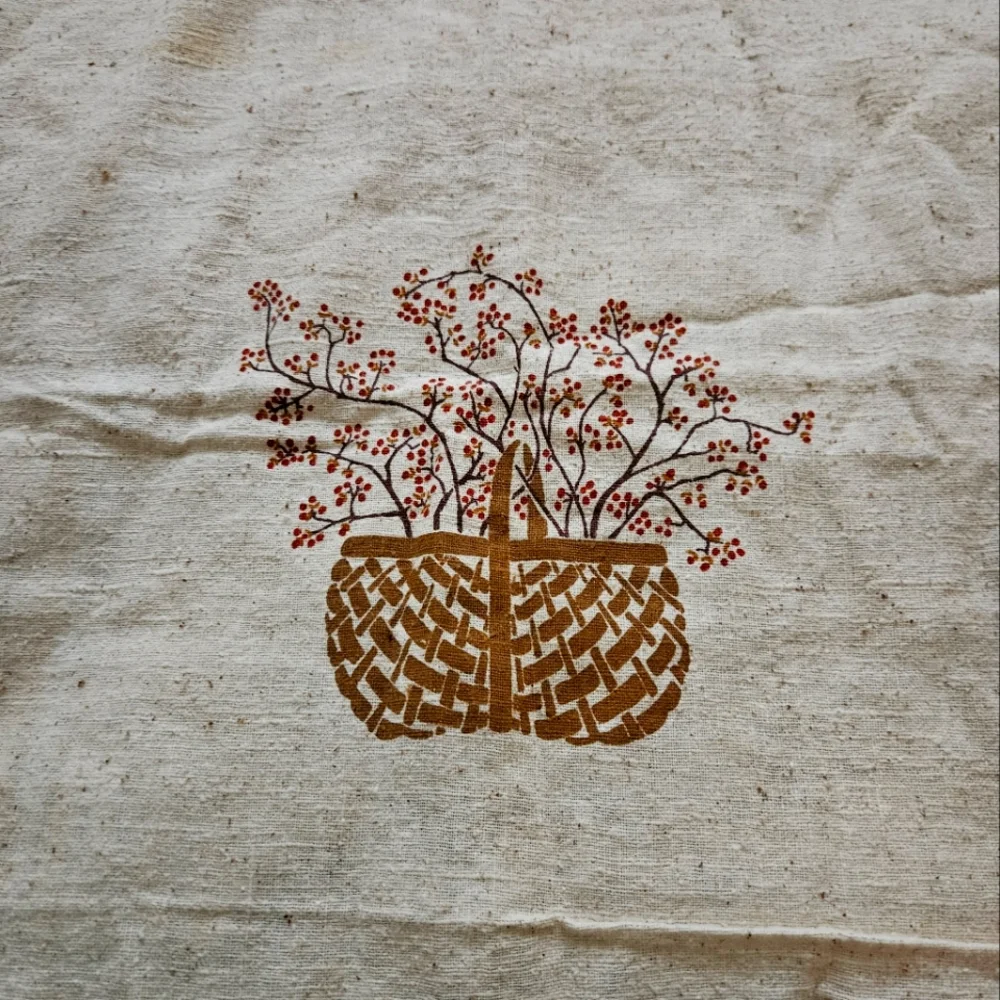 Vintage rough linen basket end table